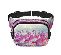 Flock of Pink Flamingos on The Beach Print Versatile Square Double Layer Waist Bag Trendy for Men and Women Daily Use Bag, Black, One Size, Black, One Size, Nero , taglia unica