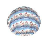 Flock of Pink Flamingos on the Beach Printed Reusable Shower Hats Double Layer Headgear for Spa and Salon, Large Hair Wrap