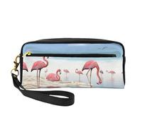 Flock of Pink Flamingos On The Beach - Trousse da viaggio con due tasche per accessori di bellezza quotidiani, Nero , Taglia unica, Astuccio per trucchi