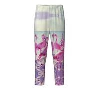 Flock Of Red Flamingos On The Beach stampa pantaloni pigiama alla moda, per tempo libero, tempo libero, tempo libero, tempo libero, tempo libero, sport e feste a tema, Nero , XS(5-6)