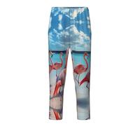 Flock Of Red Flamingos On The Beach stampa pantaloni pigiama alla moda, per tempo libero, tempo libero, tempo libero, tempo libero, tempo libero, sport e feste a tema, Nero , XS(5-6)