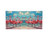 Flock Of Red Flamingos On The Beach Stampa Versatile Party Banner,Migliori bandiere Banner per Eventi,Decorazioni per feste di compleanno