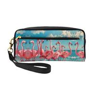 Flock of Red Flamingos On The Beach Trousse per cosmetici da donna, borsa da viaggio per accessori da toilette organizer con cerniera idea regalo, Nero , Taglia unica, Astuccio per trucchi