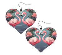 Flock of Tropical Flamingos - Orecchini in pelle da donna, a forma di cuore, leggeri, idea regalo