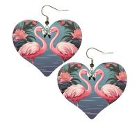 Flock of Tropical Flamingos - Orecchini in pelle da donna, a forma di cuore, leggeri, idea regalo, One Size, Nessuna pietra preziosa