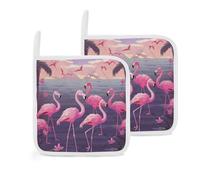 Flock of Tropical Flamingos - Presina antiscivolo resistente al calore, facile da pulire, lavabile, 2 presine, sottopentola multiuso per cucina, barbecue, 20 x 20 cm