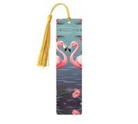 Flock of Tropical Flamingos Segnalibri in legno per gli amanti dei libri, Segnalibro fai da te fatto a mano con nappe colorate Marcatori di pagina stampati su entrambi i lati, accessori artistici per