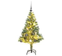 Flocked Artificial Christmas Tree, 150 cm, con 150 s & Ornaments, Snow-Dusted Green/White PET, Stable Metal Stand, 8 ing Modes, for Indoor Home Decor
