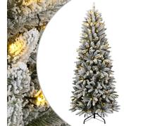 Flocked Artificial Christmas Tree, 240 cm Tall Pre-Lit with 300 Warm White PVC/PE, Green & White Branches, Sturdy Steel Stand, Indoor Home Winter Navidad Decor