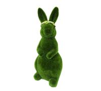 Flocked Bunny Decoration - Easter Table Accent | Moss Resin Figurine with Textured Grass Finish for Spring Display Ornament with Rustic Farmhouse Style Garden Sculpture for Desk Shelf Porch Patio