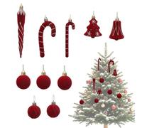 Flocked Candy Cane Ornaments, 10 Pcs Christmas Tree Ball Pendants, Assorted | Velvety Touch Finish PP Material Charming Seasonal Decor Easy Hanging Design Versatile Holiday Display Vibrant