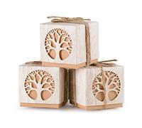 FLOFIA 50pz Scatole Albero della Vita Bomboniere Portaconfetti in Carta Kraft per Confetti Caramella Regalo Scatole Fai da Te per Prima Comunione Battesimo Matrimonio Laurea Nascita Cresima