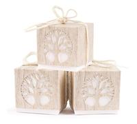 FLOFIA 50pz Scatole Albero della Vita Bomboniere Portaconfetti in Carta Kraft per Confetti Caramella Regalo Scatole Fai da Te per Prima Comunione Battesimo Matrimonio Laurea Nascita Cresima