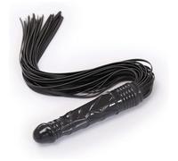 Flogger SM 2-in-1 con Manico Dildo Coccole Anal 19cm e Frustata Leather 62cm Nero per Gioco di Ruolo BDSM Coppie