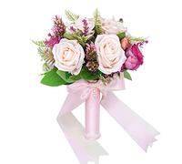 Floinla Blush & Magenta Bouquet da sposa per sposa damigella d'onore rose artificiali fiori bouquet da sposa per rustico francese vintage formale matrimonio chiesa decorazione casa