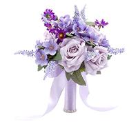 Floinla Bouquet da sposa viola lavanda per sposa damigella d'onore rose artificiali fiori lilla bouquet da sposa per matrimonio rustico francese vintage formale chiesa decorazione domestica