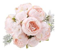 Flojery Bouquet di peonie artificiali in seta, vintage, per la decorazione della casa, festa di nozze (1 pezzo, rosa pesca)
