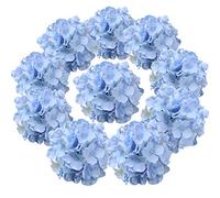 Flojery Teste di ortensia in seta, con steli artificiali, per decorazioni per la casa, matrimoni, confezione da 10 (blu)