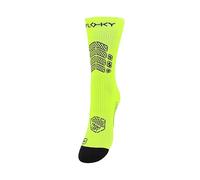 FLOKY AXIST 3D calze da calcio e rugby biomeccaniche. Calza a compressione, antiscivolo. Caviglia stabilizzata, protezione tendine d'Achille, massimo grip, supporto plantare. Giallo Fluo M-L