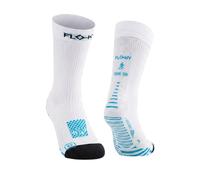 FLOKY RUN UP MEDIUM calze biomeccaniche running e trekking. Calza a compressione. Protezione tendine d'Achille e muscoli gamba, supporto plantare. Massima riduzione vibrazioni. (BiancoAzzurro, XS-S)