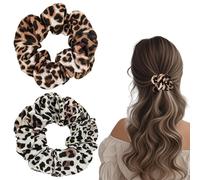 Flomiara 2 elastici per capelli da donna, in raso, morbidi e solidi, con motivo leopardato, elastici per coda di cavallo, con elastici per capelli spessi e sottili, colore marrone, beige
