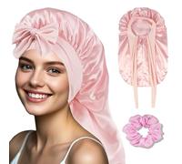 Flomiara Cuffia lunga in raso, grande, regolabile, per la cura della pelle, per la pulizia e il trucco, per donne e ragazze, elastica e morbida, facile da usare, in seta, per capelli lunghi e ricci