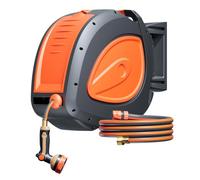 Flonexa Avvolgitubo retrattile da giardino, 1,27 x 30,5 m, montaggio a parete, girevole a 180°, con camera facile da pulire, sistema di ritorno lento, blocco a qualsiasi lunghezza e ugello a 8
