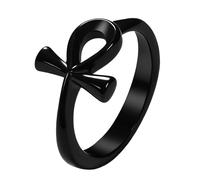 Flonge - Anello da donna con croce Ankh: anello con simbolo dell'antico Egitto, alla moda, in acciaio inossidabile, gioiello di protezione unisex, 11(V1/2), Metallo