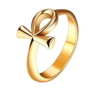 Flonge - Anello da donna con croce Ankh: anello con simbolo dell'antico Egitto, alla moda, in acciaio inossidabile, gioiello di protezione unisex, 10(T1/2), Metallo