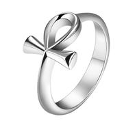 Flonge - Anello da donna con croce Ankh: anello con simbolo dell'antico Egitto, alla moda, in acciaio inossidabile, gioiello di protezione unisex, 11(V1/2), Metallo