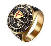 Flonge Anello da uomo Saints Michael: anello a forma di scudo con croce dei cavalieri templari, stile vintage, in acciaio inox, amuleto, idea regalo, 11 (V1/2), Acciaio inossidabile