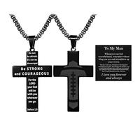 Flonge - Collana da uomo con ciondolo a forma di croce con versetto della Bibbia, regolabile, gioiello sportivo religioso per la prima comunione, Metallo