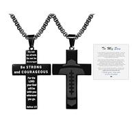 Flonge - Collana da uomo con ciondolo a forma di croce con versetto della Bibbia, regolabile, gioiello sportivo religioso per la prima comunione, Metallo