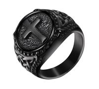 Flongo Anello a croce celtico da uomo: anello con sigillo nero, crucifix celtico, anello con timbro religioso, cristiano, in acciaio inox, vintage, punk, motociclista, festa del papà, uomo, regalo