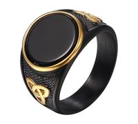 Flongo Anello con Sigillo Vichingo da Uomo: Anello con Sigillo in Acciaio Inossidabile con Pietra di Onice Nera Naturale e Motivo a Nodo Celtico Gioielli Stile Motociclista Nordico Idee Regalo