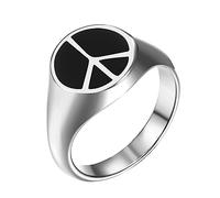 Flongo Anello con Simbolo Aperto del Segno della Pace nel Mondo Anello da Uomo Donna in Acciaio Inossidabile,Colore Argento Oro