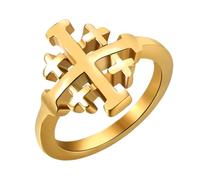 Flongo Anello da uomo con croce di Gerusalemme in acciaio inox - Anello con sigillo cristiano oro con simbolo crociato, protezione fede, gioielli religiosi, regalo per uomini, chiesa, battesimo