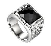 Flongo Anello di Fidanzamento da Uomo, Grande Anello di Tenuta con Pietra Nera, Anello Celtico in Acciaio Inossidabile Design Vintage RETR¨°, Nero Argento Taglia Scelta