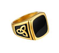 Flongo Anello di Fidanzamento da Uomo, Grande Anello di Tenuta con Pietra Nera, Anello Celtico in Acciaio Inossidabile Design Vintage RETR¨°, Nero Argento Taglia Scelta