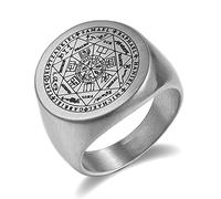 Flongo Anello Grande da Uomo,in Acciaio Inossidabile,Anello Punk Gotico,Seals of The Seven Archangels Rings,Colore Argento/Oro/Nero,Regalo