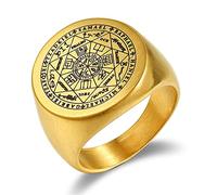 Flongo Anello Grande da Uomo,in Acciaio Inossidabile,Anello Punk Gotico,Seals of The Seven Archangels Rings,Colore Argento/Oro/Nero,Regalo