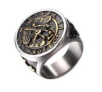 Flongo Anello San Michele per Uomini: Medaglia Religiosa San Miguel Arcangel Anello Gotico Argento Amulet Gioielli Regalo, 10, Acciaio inossidabile