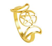 Flongo Anello triplo della dea della luna per donna - Anello di protezione pentagramma in acciaio inox con simbolo del nodo della strega Wicca - Gioielli Pagan oro - Regalo spirituale per amanti del