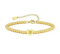 Flongo Bracciale a forma di cuore per il 16° compleanno per ragazze - Bracciale in acciaio inox dorato con ciondolo a forma di cuore - regalo per figlia, gioielli da donna per anniversario e occasioni