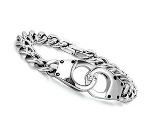 Flongo Bracciale braccialetto uomo acciaio inox, Manette handcuffs, "Il mio amore, sei detenuto", Bracciale in argento 22cm, Regalo per San Valentino/Natale, Ragazza