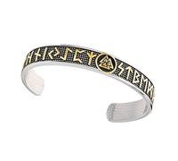 Flongo Bracciale con rune vichingo, per uomo: bracciale vintage in acciaio inox, oro e argento, gioielli vichinghi nordici, regalo per papà, figlio, amuleto con simboli nordici, Einheitsgrösse