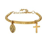 Flongo Bracciale cristiano in acciaio inossidabile da donna, con incisione "God is within her, she will not fall" Faith Bibbia Verse Jewellery con croce e ciondoli Maria regalo per figlia, amica