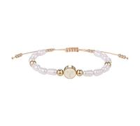 Flongo Bracciale da donna a forma di croce, regolabile, intrecciato, con acciaio inossidabile e perle, braccialetto dell'amicizia cristiana per cristiane, fede e sorelle, regalo dorato