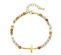 Flongo Bracciale da donna con ciondolo a forma di croce con pietra naturale e croce - fede cristiana amicizia gioielli - regalo per battesimo, compleanno, incoraggiamento ispirazione, Acciaio