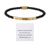 Flongo Bracciale da donna ispiratore con incisione "DON'T LET THE HARD DAYS WIN" - Bracciale elastico di perle in acciaio inox - Gioiello motivazionale dorato per figlie, sorelle o amiche, Acciaio
